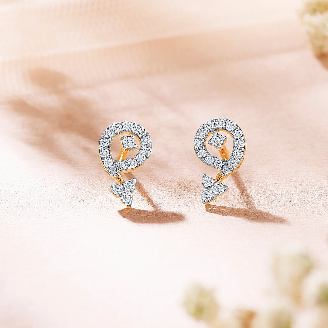 Mireon Crest Gold & Diamond Stud Earring