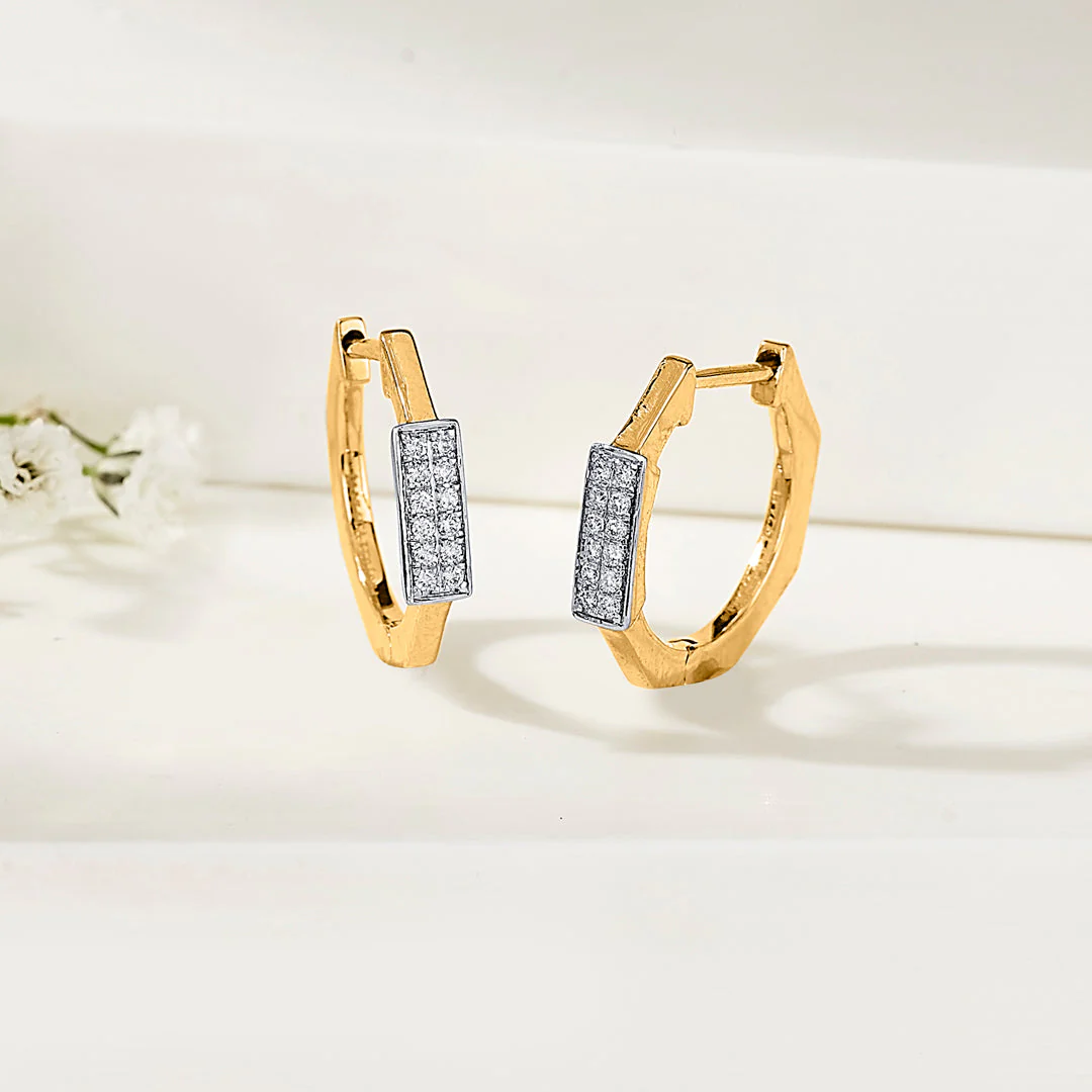 Modern Axis Gold & Diamond Stud Earring For Women