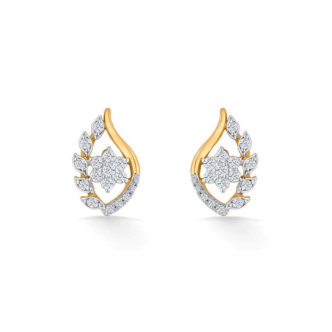 Ornate Flora Yellow Gold Stud Earring for Women - Image 3