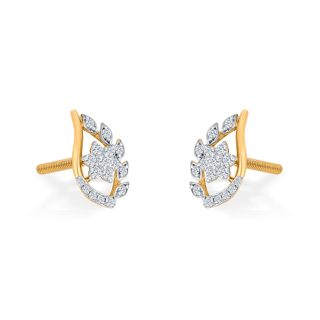 Ornate Flora Yellow Gold Stud Earring for Women - Image 4