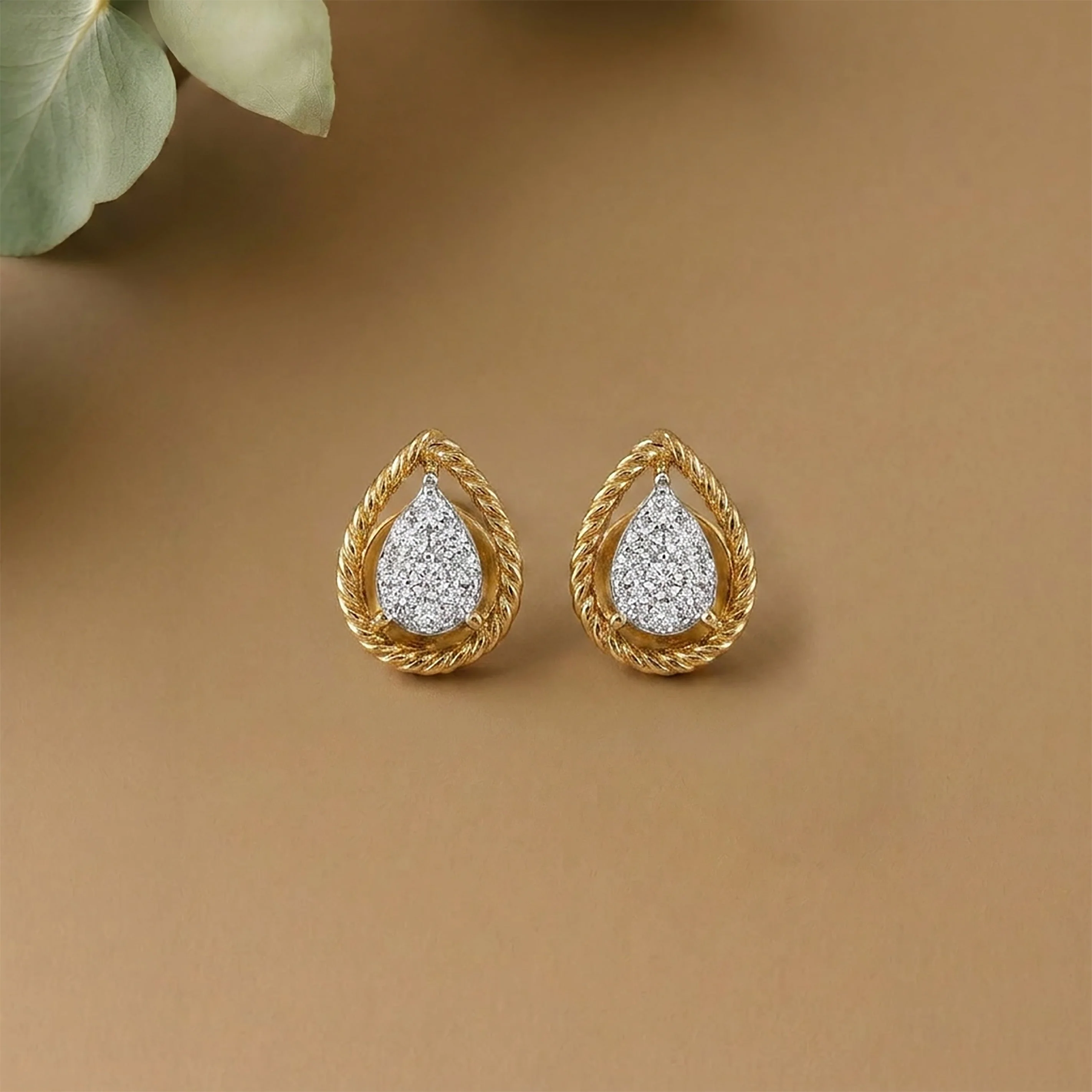 Pear Grace Studs Yellow Gold & Diamond Earrings
