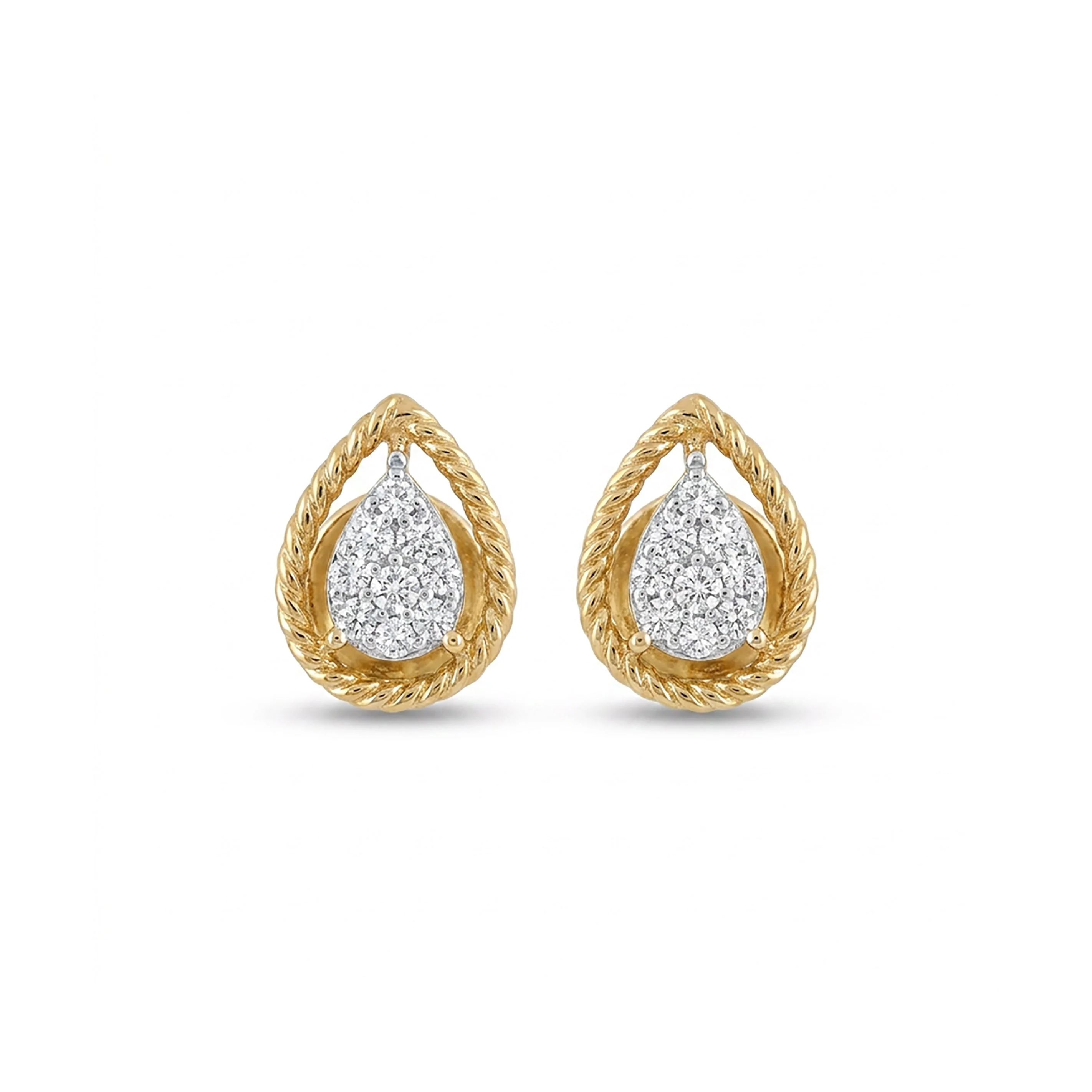 Pear Grace Studs Yellow Gold & Diamond Earrings - Image 2