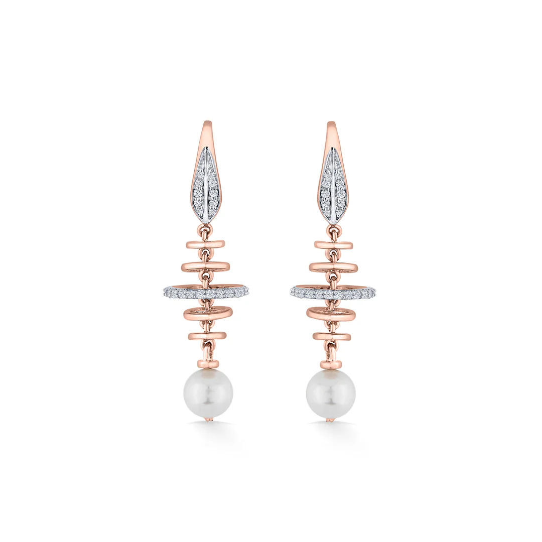 Pearl Orbit Rose Gold Dangler Diamond Earring For Women - Image 3