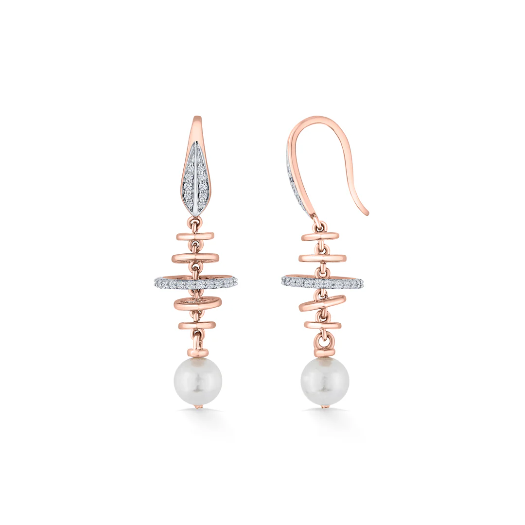 Pearl Orbit Rose Gold Dangler Diamond Earring For Women - Image 5