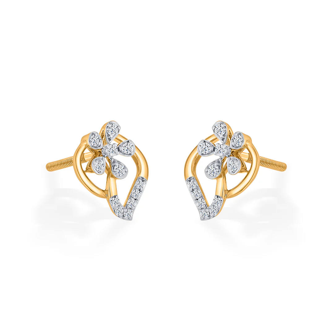 Petal Symphony Gold Stud Diamond Earring for Women - Image 4