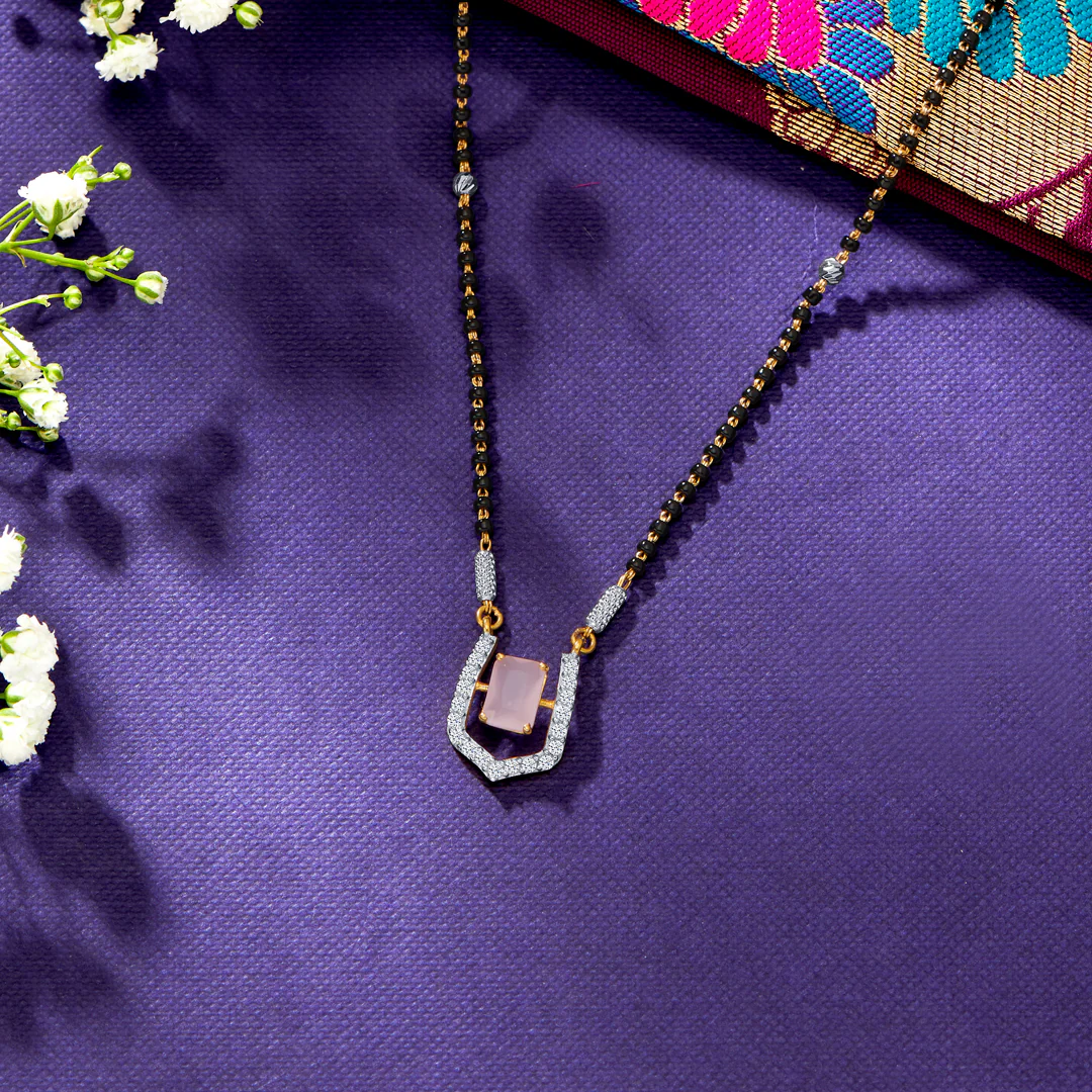 Pink Serenity Yellow Gold Modern Mangalsutra For Women