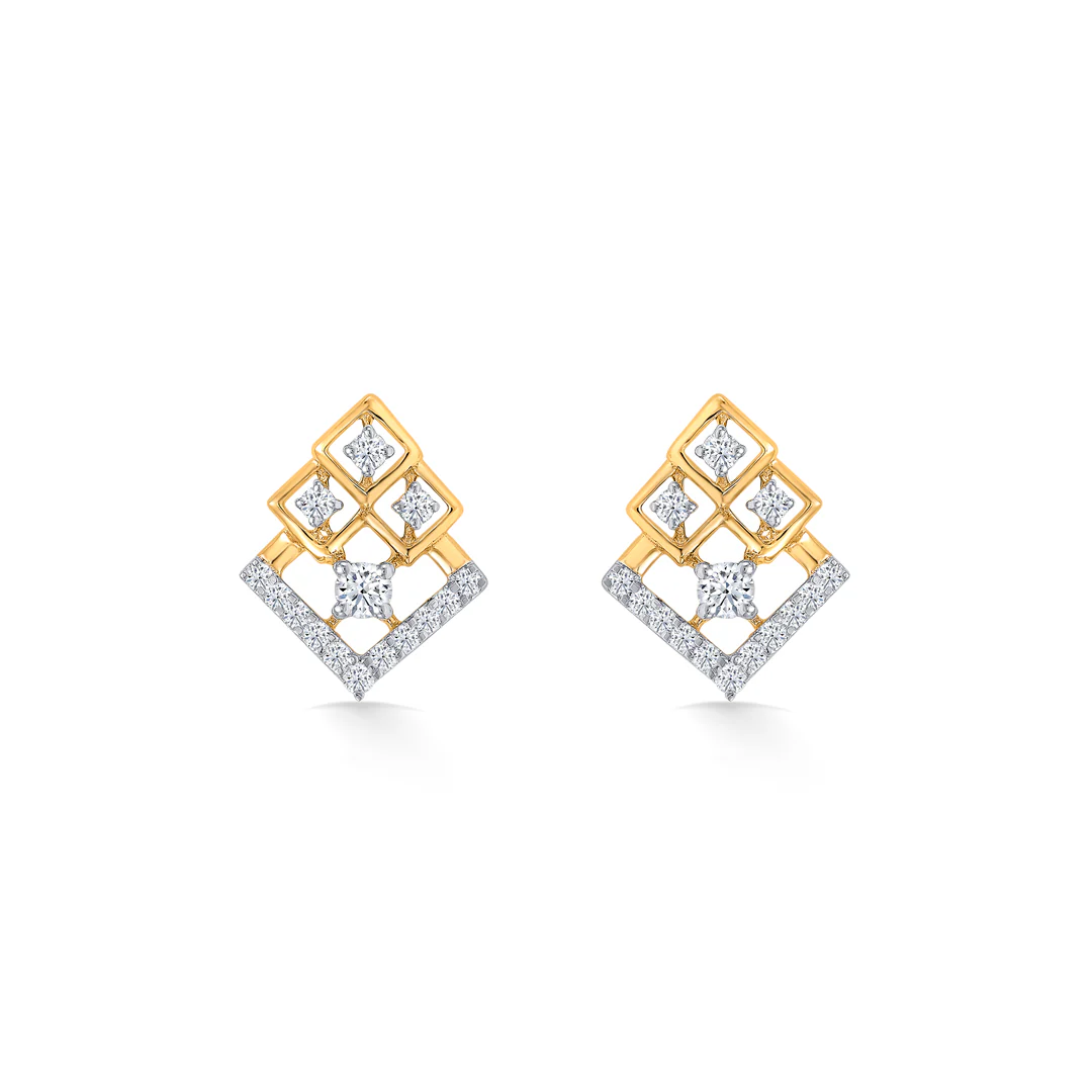 Prism Stack Gold & Diamond Stud Earring - Image 2