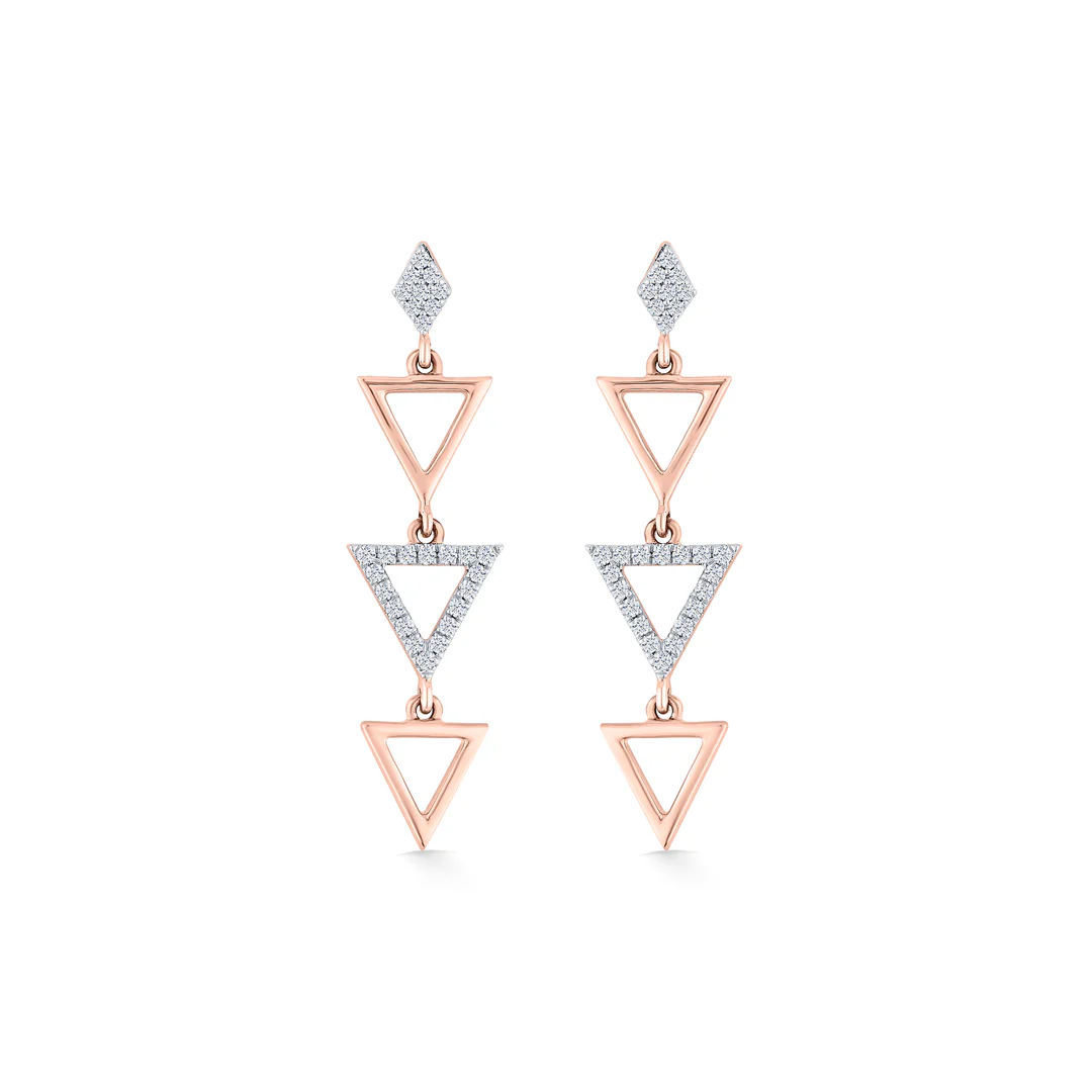 Pyramid Glint Rose Gold Dangler Diamond Earring For Women - Image 3