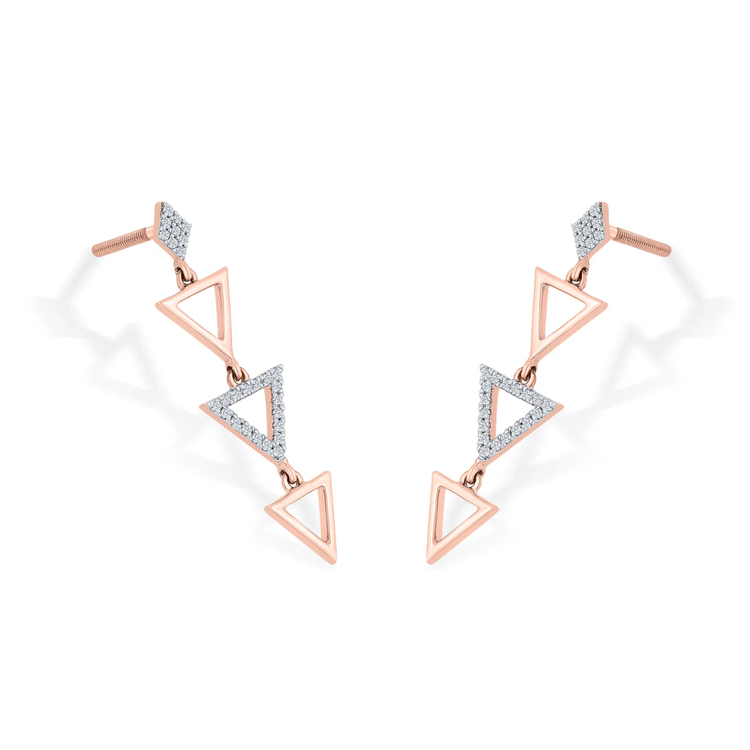 Pyramid Glint Rose Gold Dangler Diamond Earring For Women - Image 4