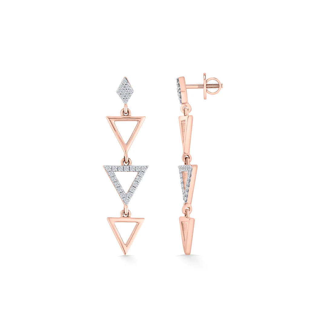Pyramid Glint Rose Gold Dangler Diamond Earring For Women - Image 5