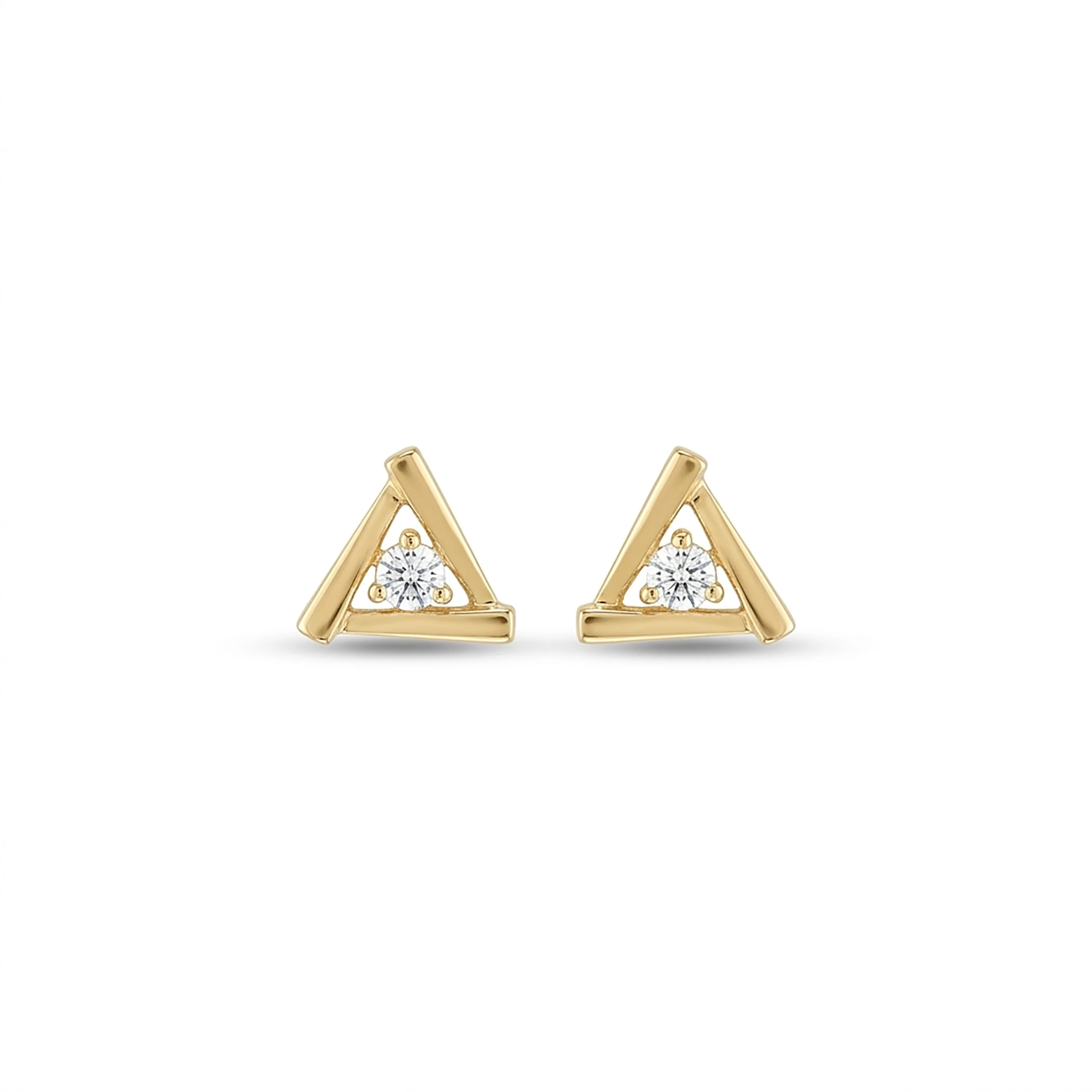 Radiant Geometry Studs Yellow Gold & Diamond Earrings - Image 2
