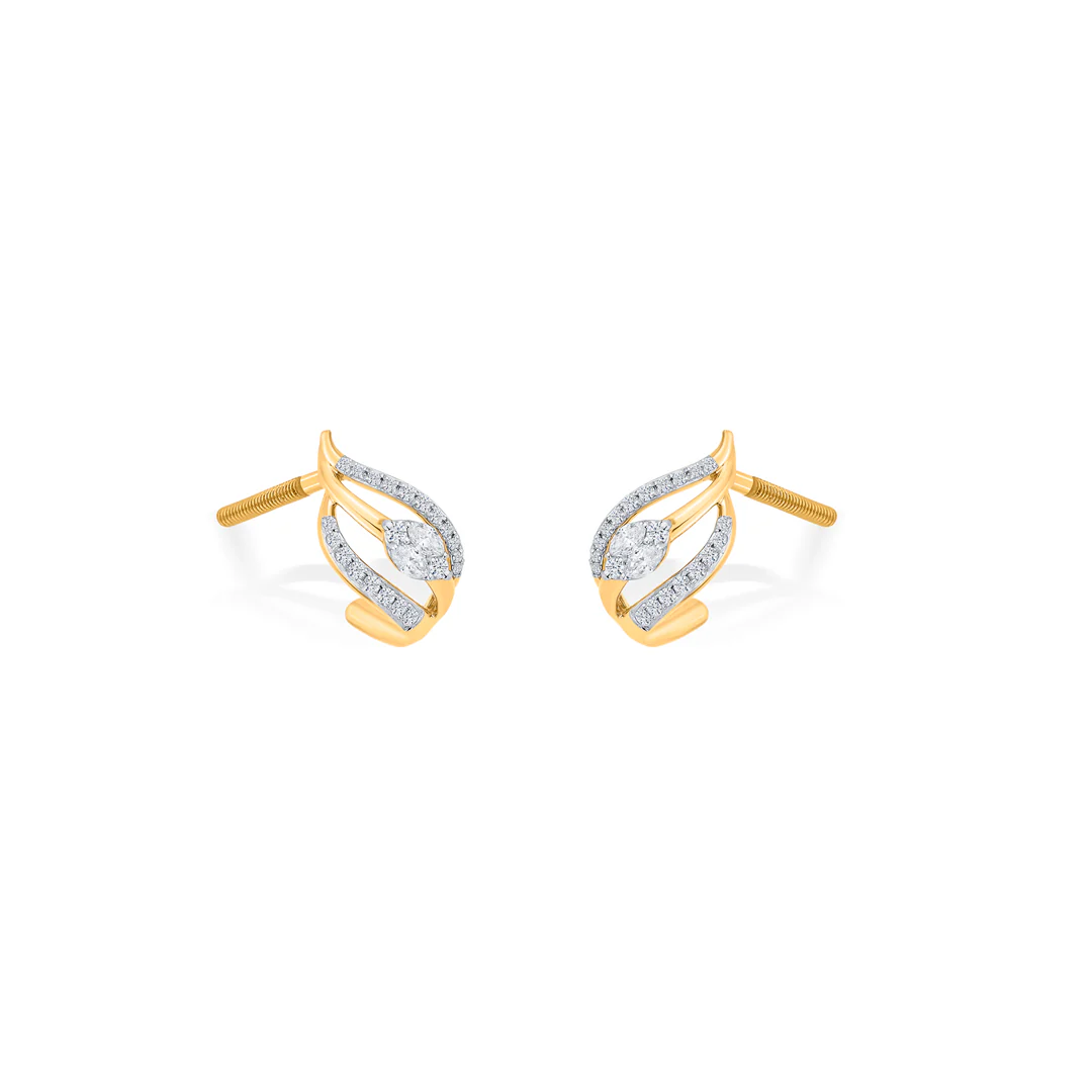 Radiant Waves Yellow Gold Stud Earring for Women - Image 4