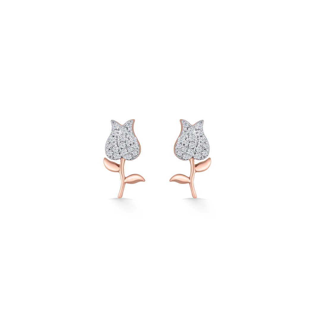 Rosebud Spark Gold & Diamond Stud Earring For Women - Image 3