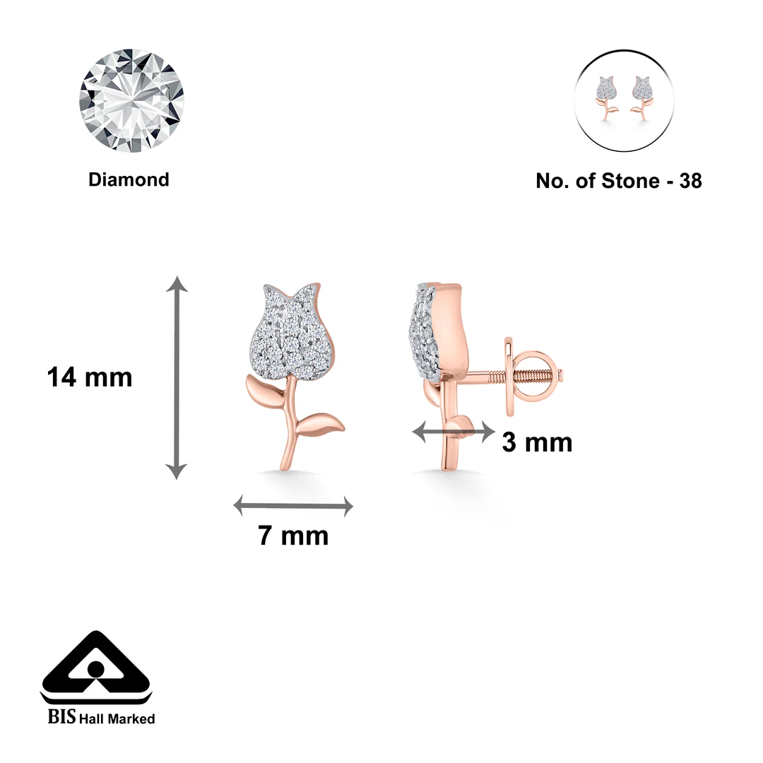 Rosebud Spark Gold & Diamond Stud Earring For Women - Image 6
