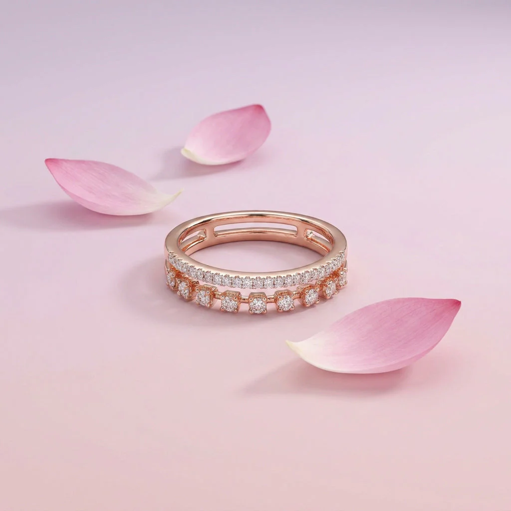Rosy Whisper Band Rose Gold & Diamond Ring