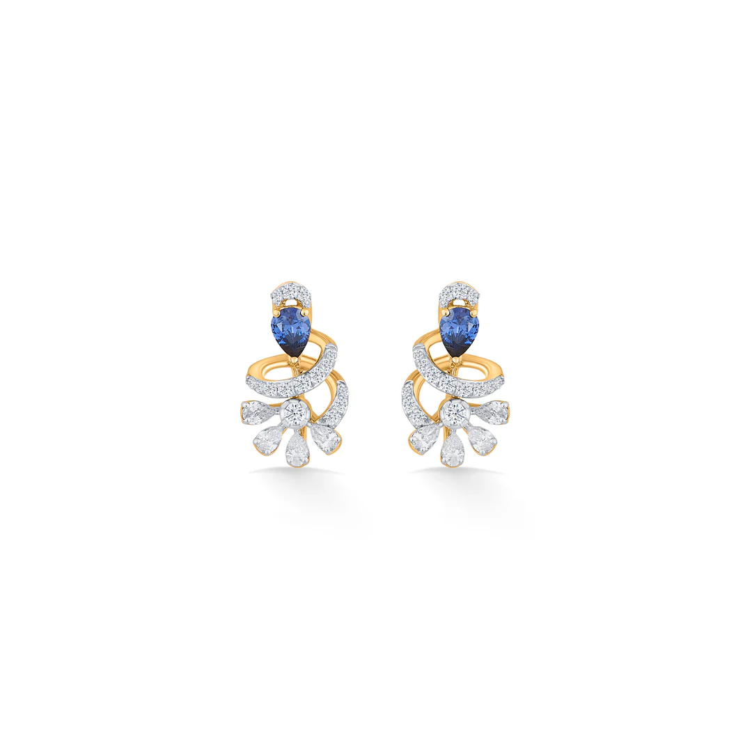 Sapphire Swirl Gold Stud Diamond Earring for Women - Image 3