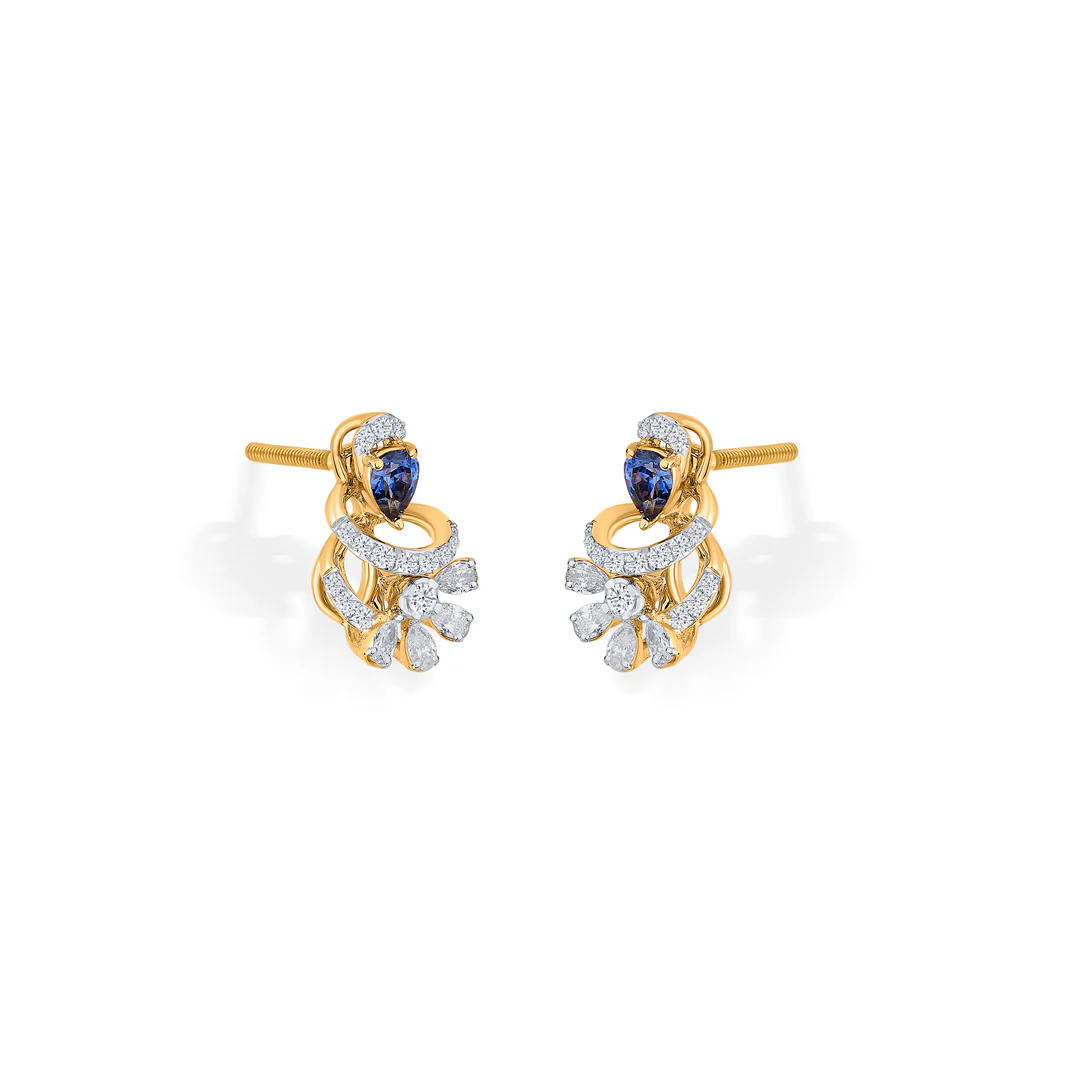 Sapphire Swirl Gold Stud Diamond Earring for Women - Image 4