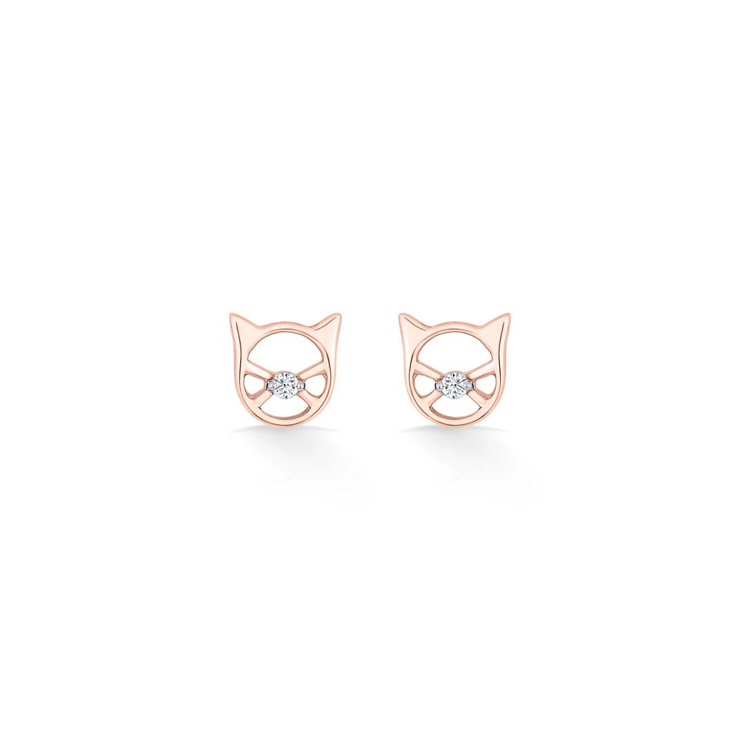 Shimmer Cat Gold Stud Diamond Earring for Women - Image 3