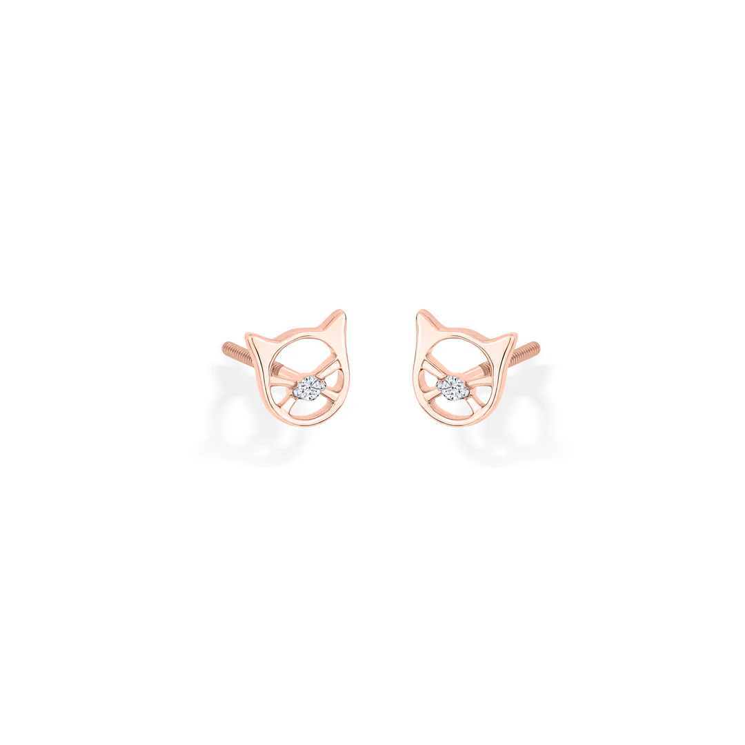 Shimmer Cat Gold Stud Diamond Earring for Women - Image 4