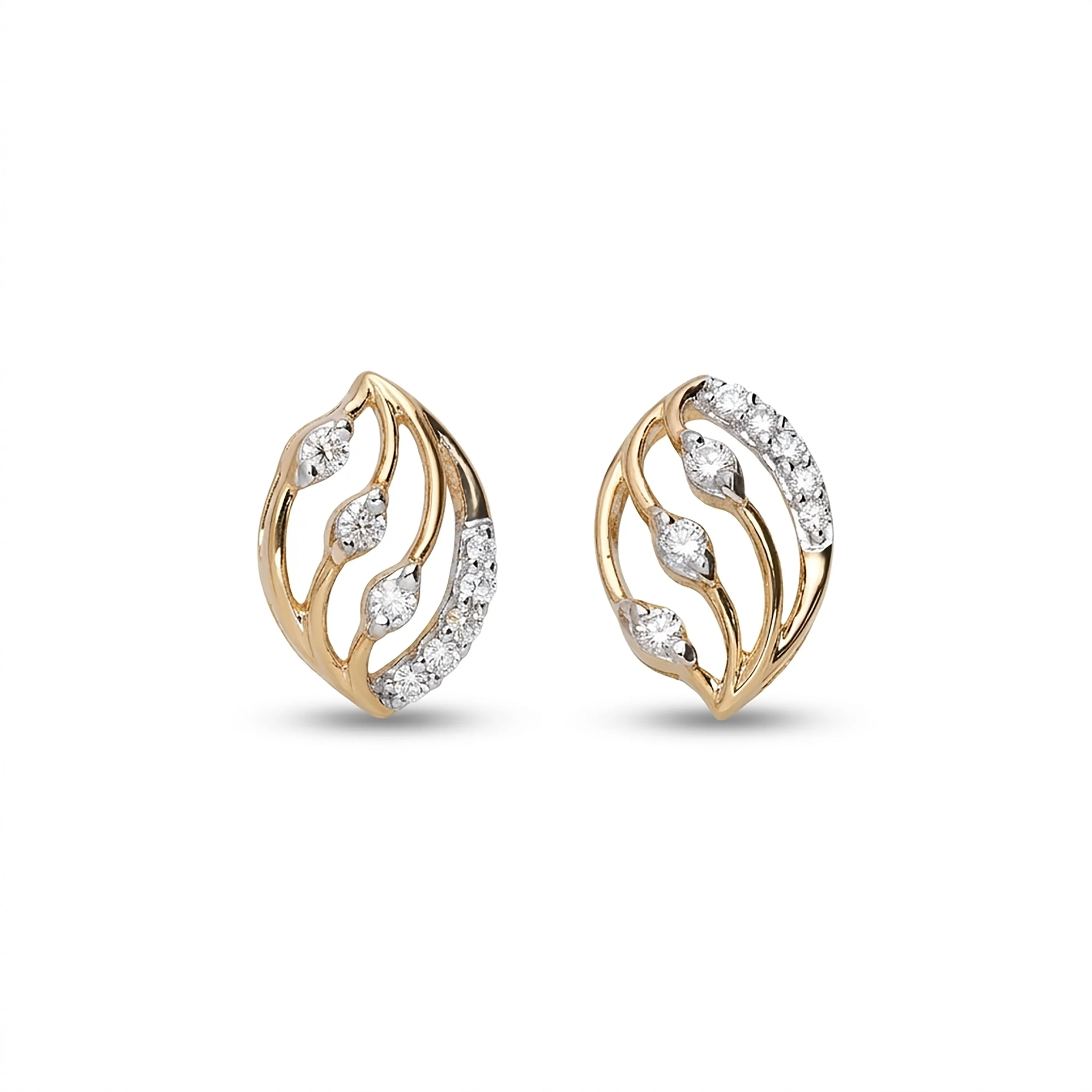 Shimmering Curves Studs Yellow Gold & Diamond Earrings - Image 2
