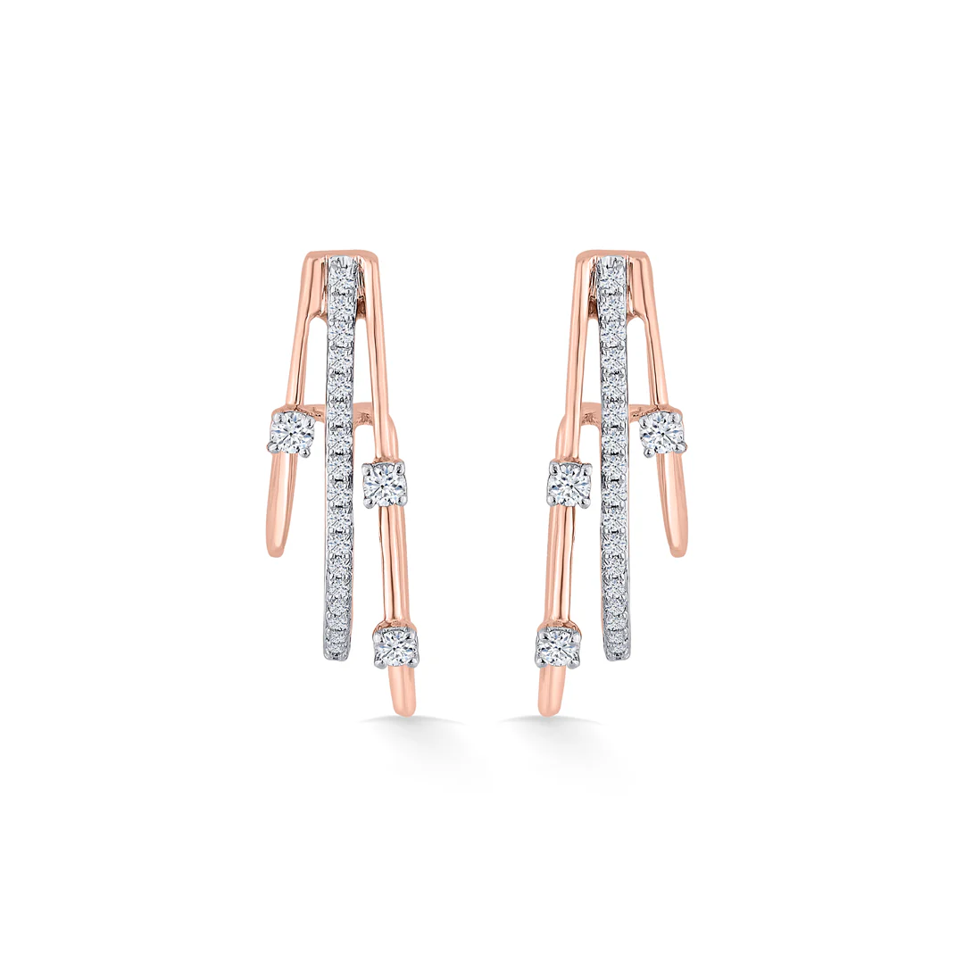 Shimmering Strands Gold Stud Diamond Earring for Women - Image 3