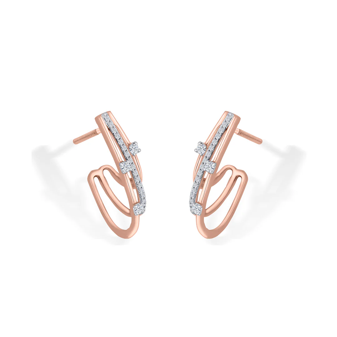 Shimmering Strands Gold Stud Diamond Earring for Women - Image 4