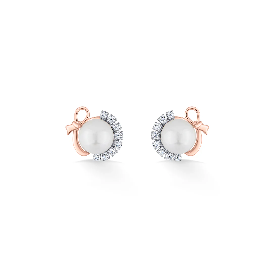 Snow Pearl Gold & Diamond Stud Earring For Women - Image 3