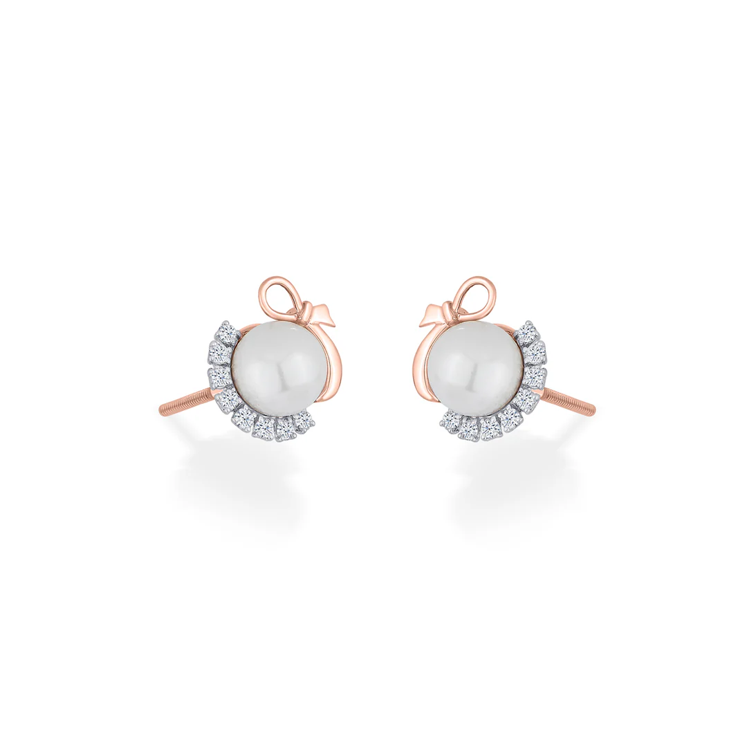 Snow Pearl Gold & Diamond Stud Earring For Women - Image 4