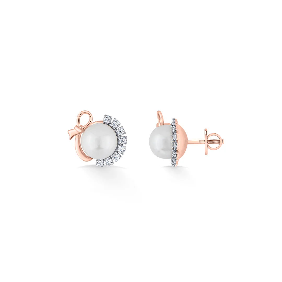 Snow Pearl Gold & Diamond Stud Earring For Women - Image 5