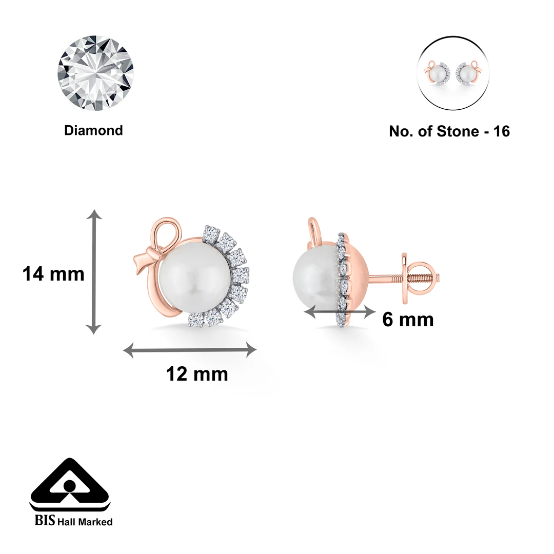 Snow Pearl Gold & Diamond Stud Earring For Women - Image 6