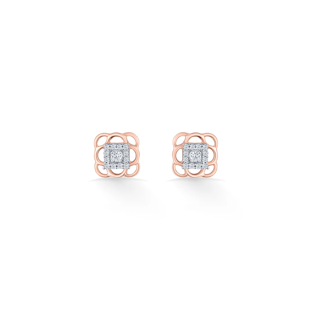 Square Statement Gold & Diamond Stud Earring For Women - Image 3