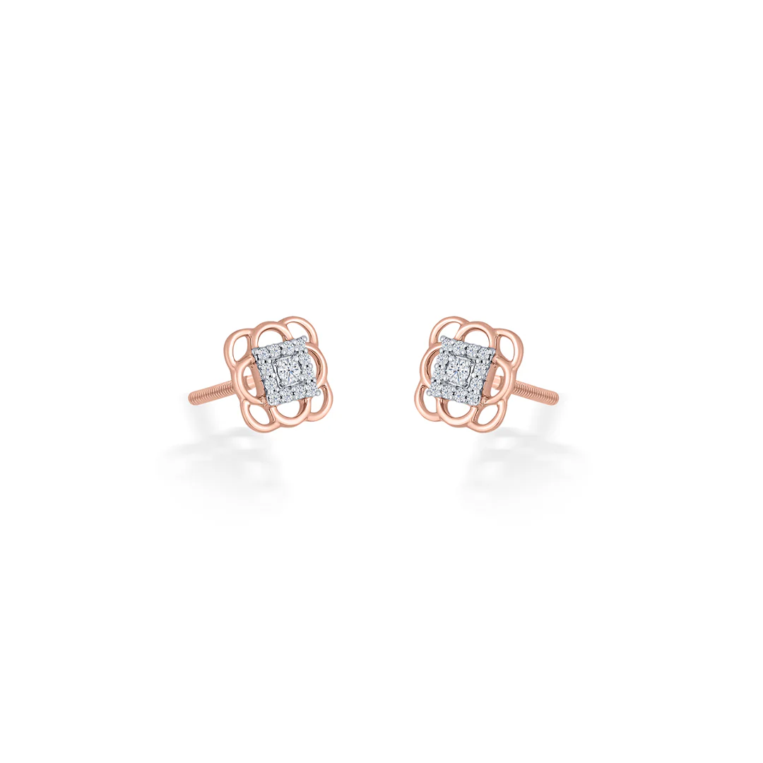 Square Statement Gold & Diamond Stud Earring For Women - Image 4