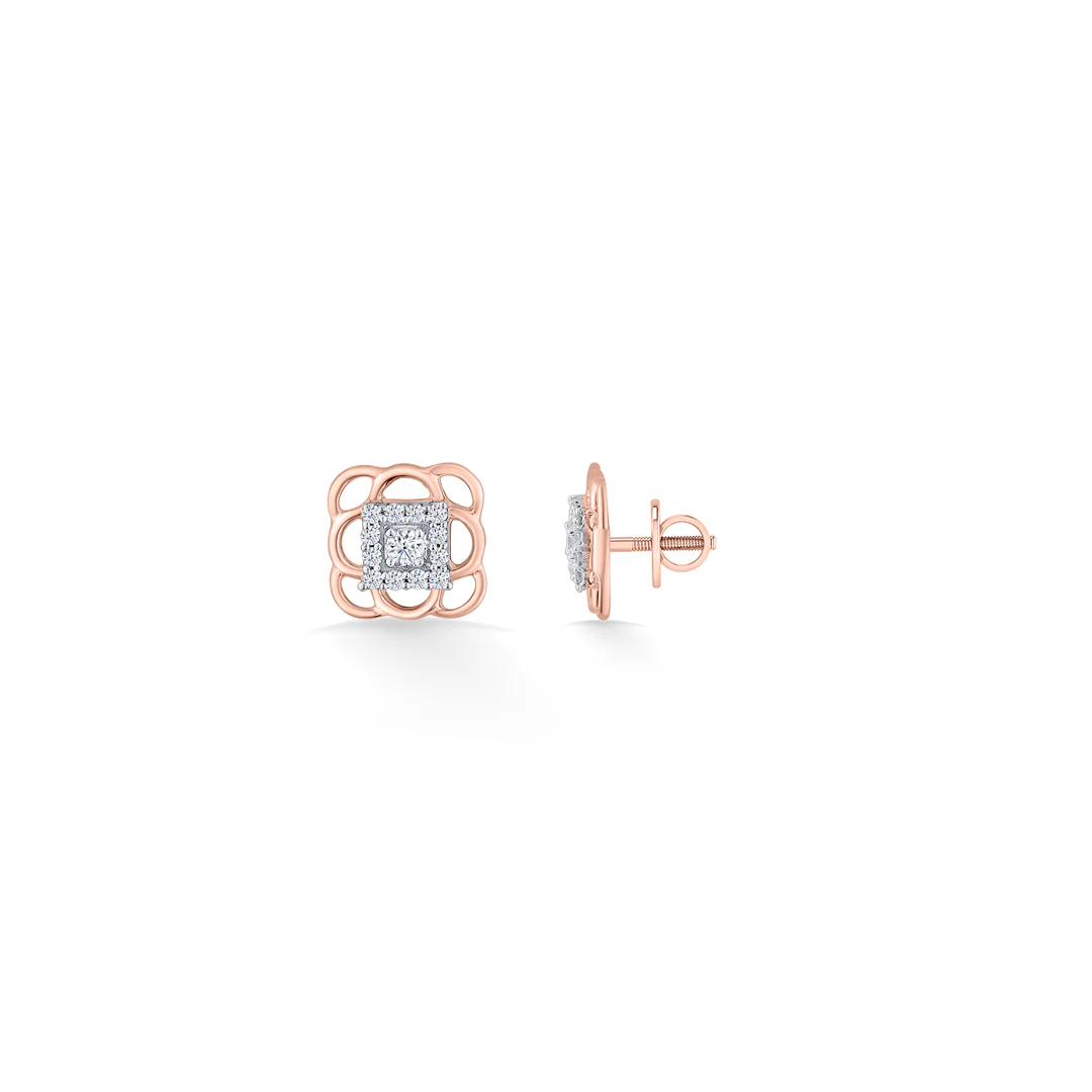 Square Statement Gold & Diamond Stud Earring For Women - Image 5