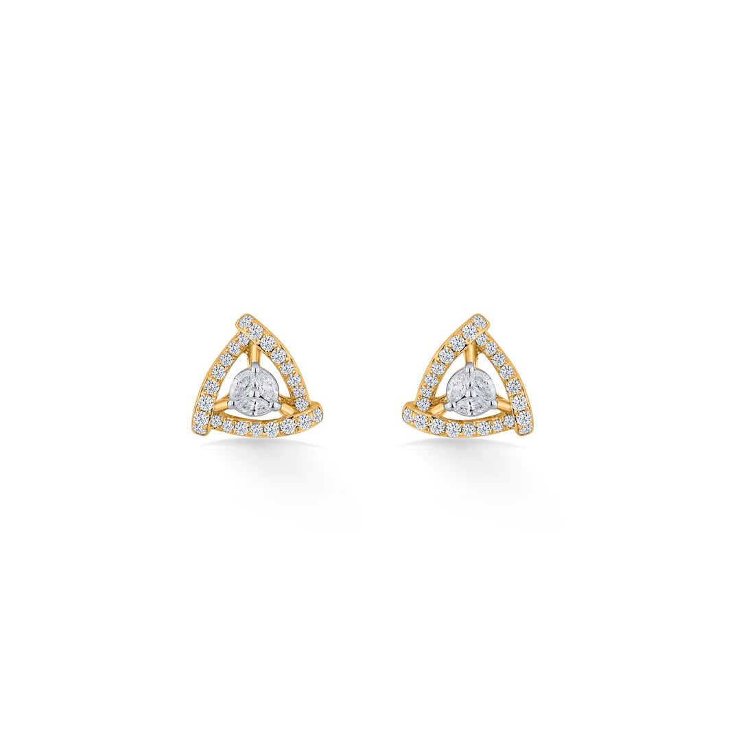 Stylish Triad Gold & Diamond Stud Earring For Women - Image 3