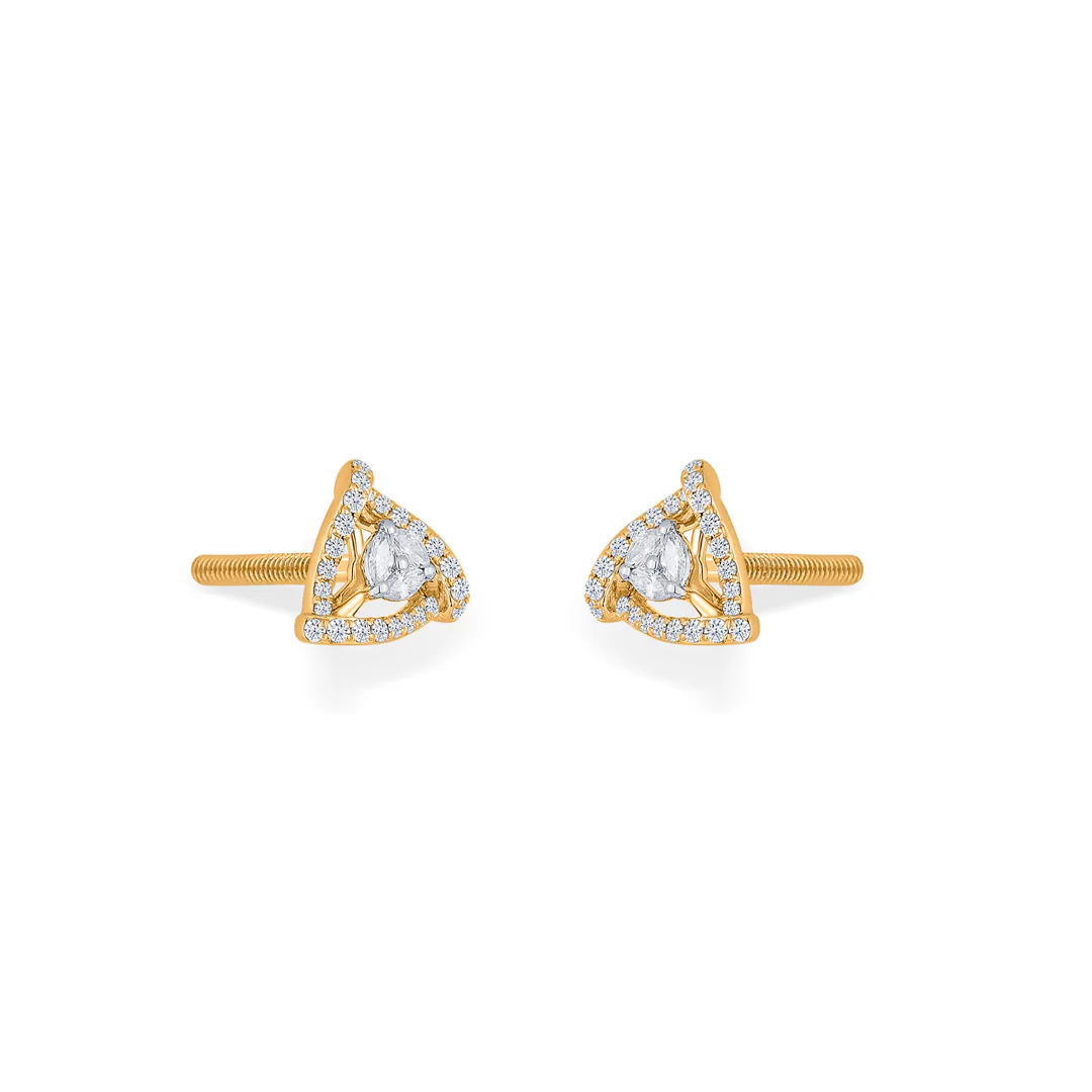 Stylish Triad Gold & Diamond Stud Earring For Women - Image 4