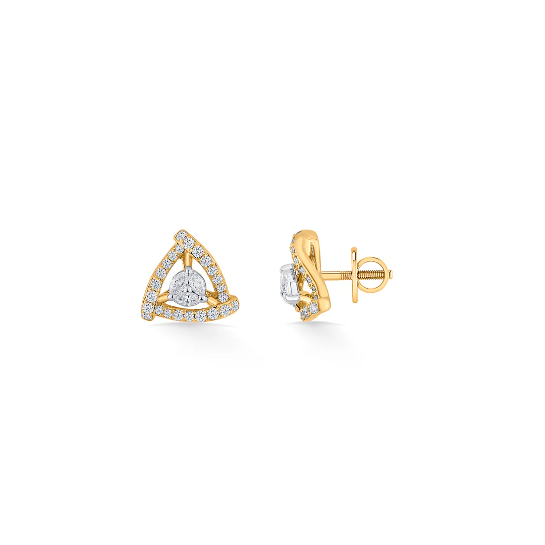 Stylish Triad Gold & Diamond Stud Earring For Women - Image 5