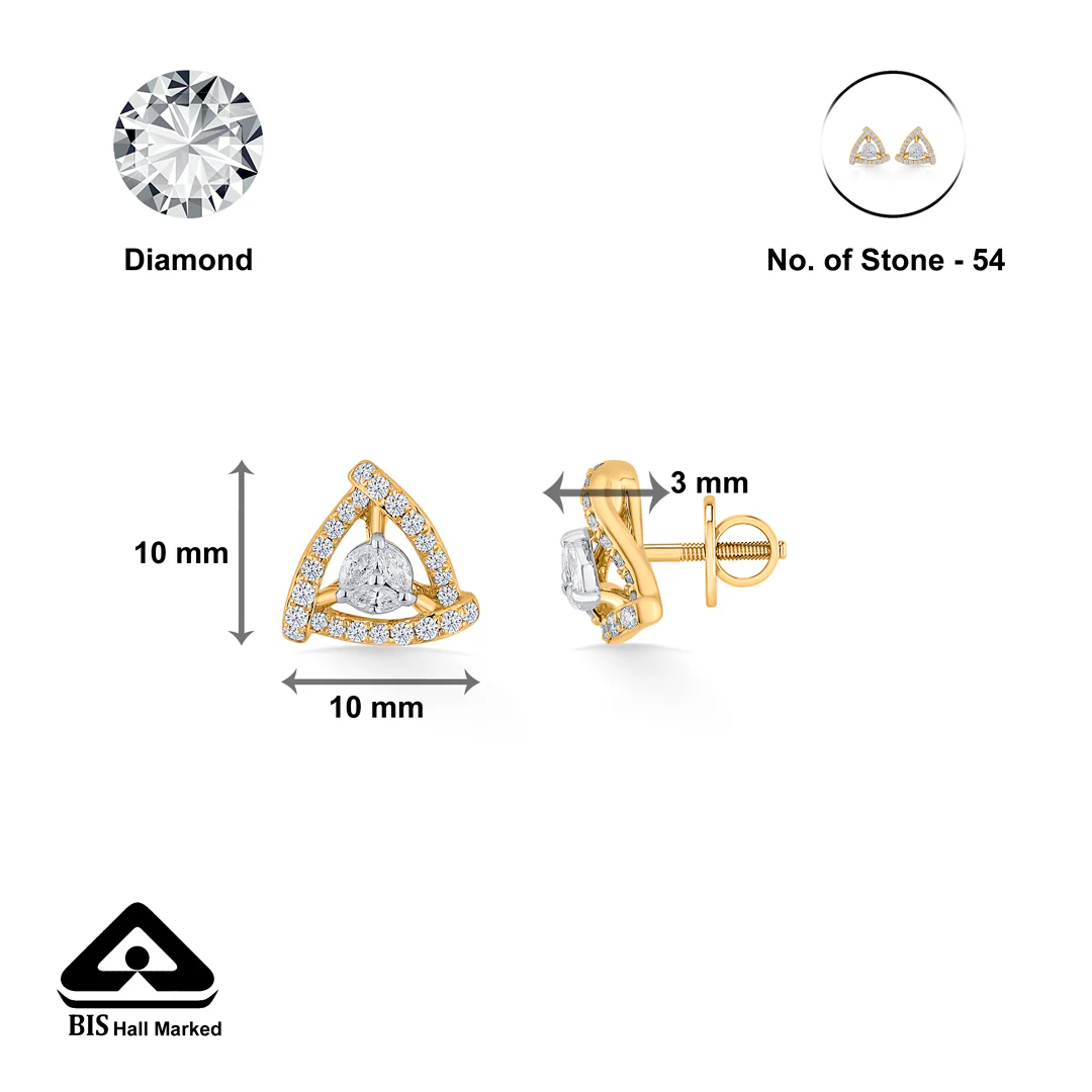 Stylish Triad Gold & Diamond Stud Earring For Women - Image 6