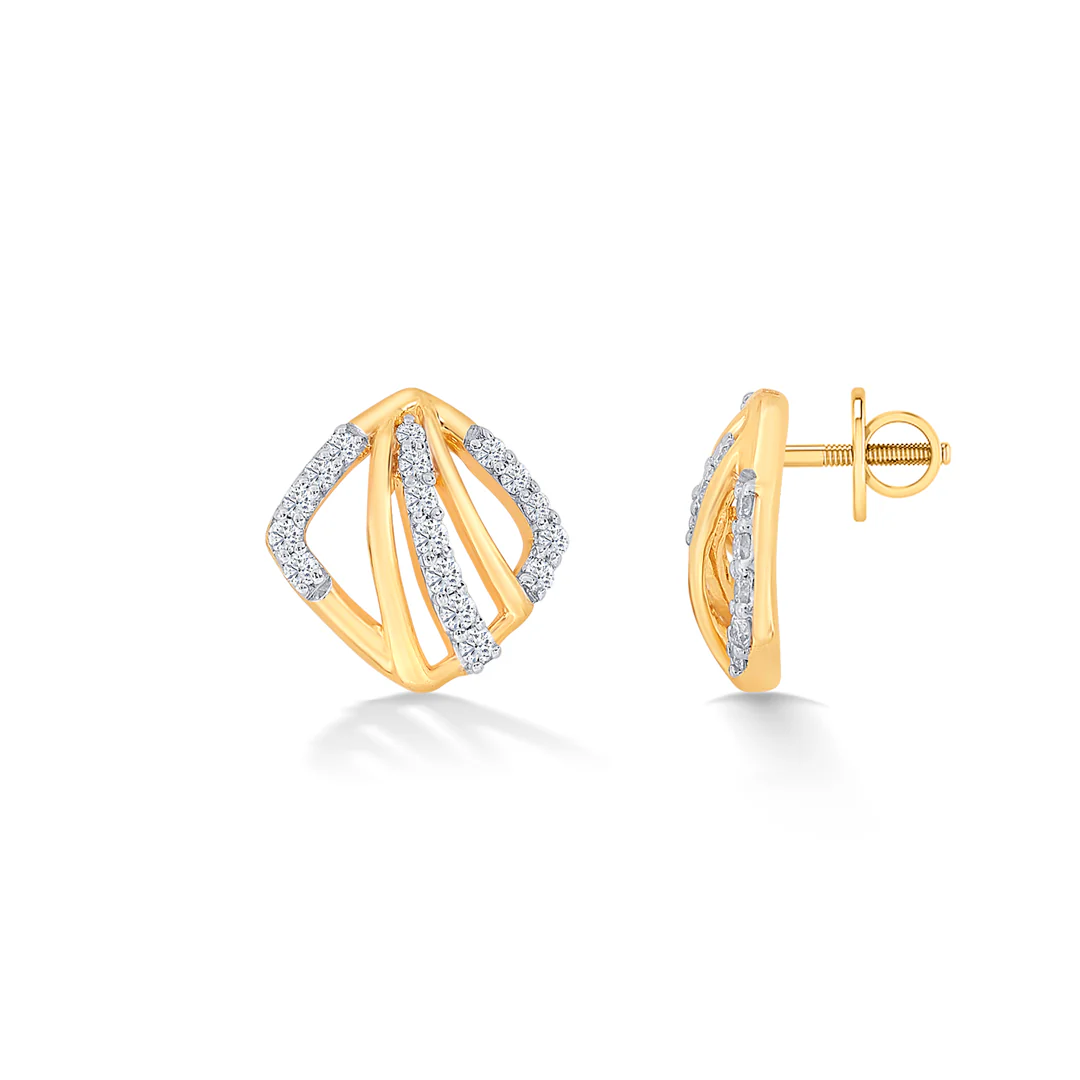 Teyora Sweep Gold & Diamond Stud Earring - Image 4