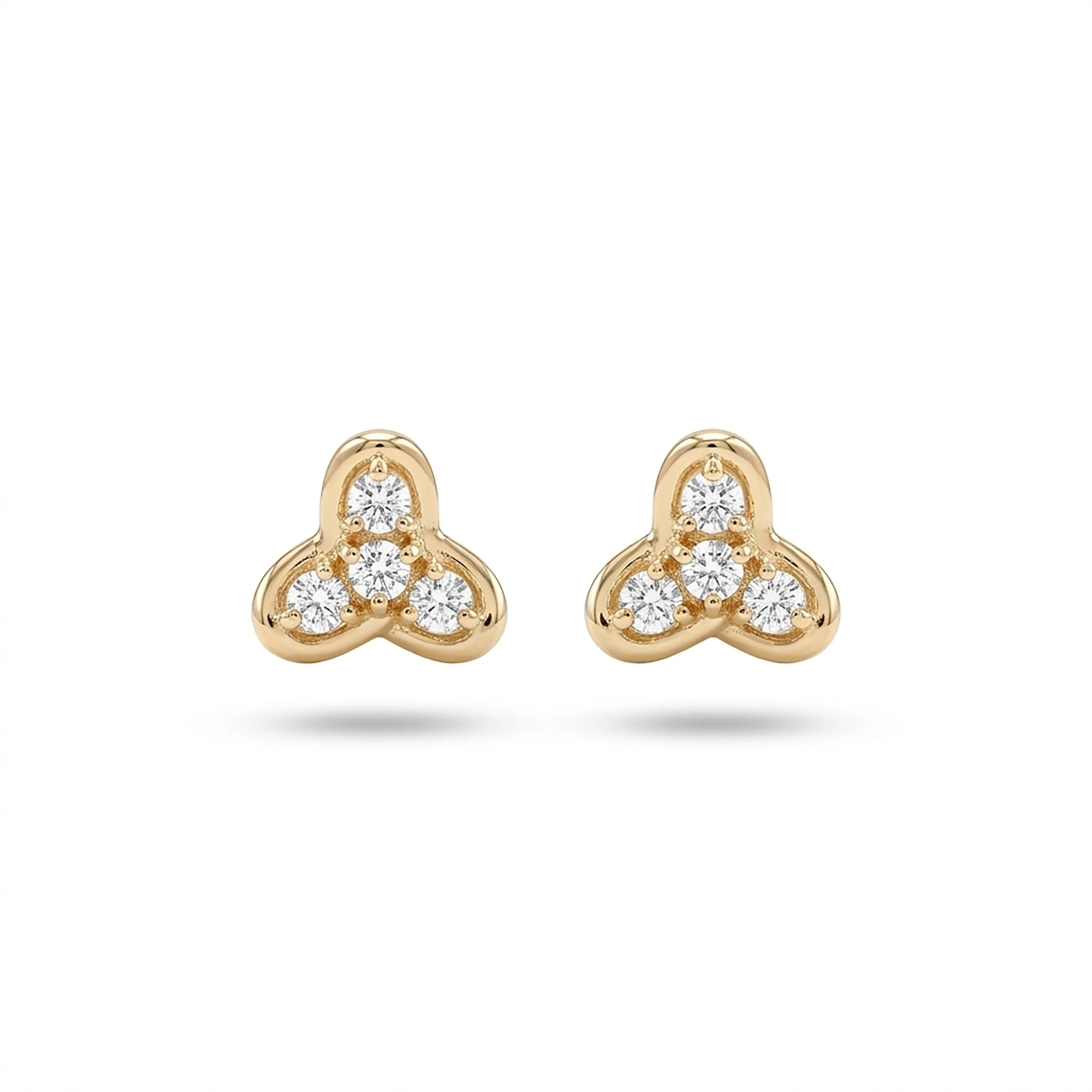 Tri-Glow Crest Studs Yellow Gold & Diamond Earrings - Image 2