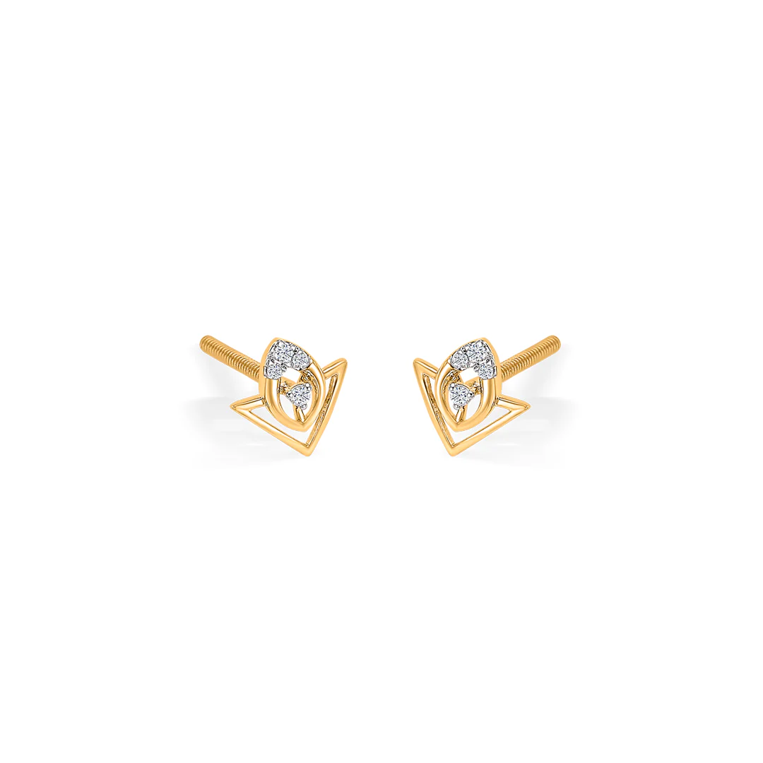 TriFlare Bloom Glow Gold & Diamond Stud Earring - Image 3