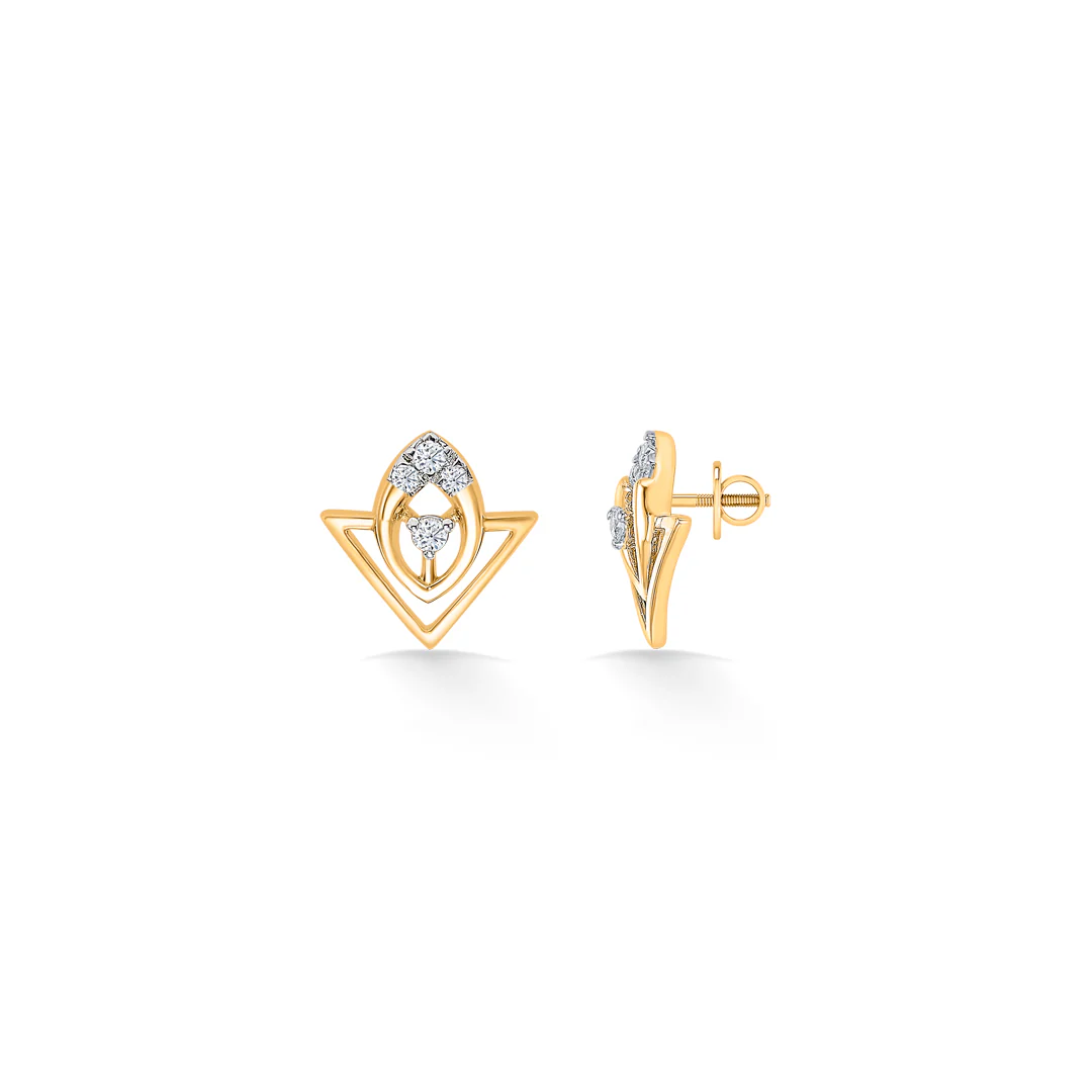 TriFlare Bloom Glow Gold & Diamond Stud Earring - Image 4