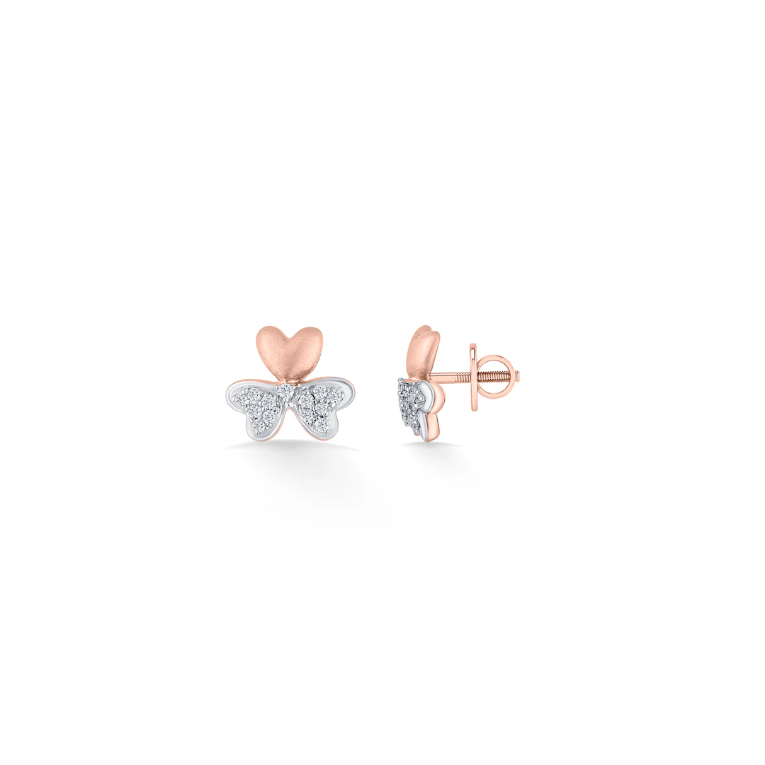 Triple Petal Gold & Diamond Stud Earring For Women - Image 5