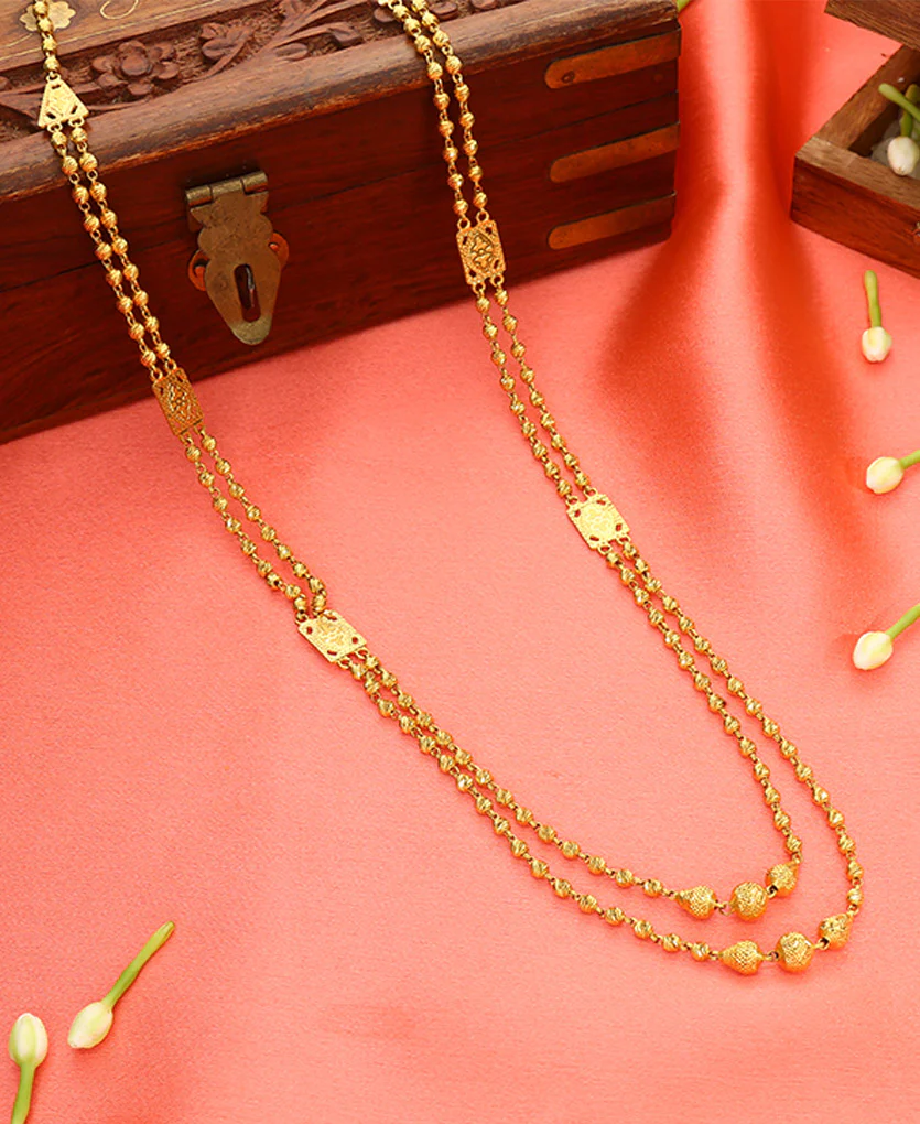 Triveni Vertical Maal Yellow Gold Necklace For Women - Image 4
