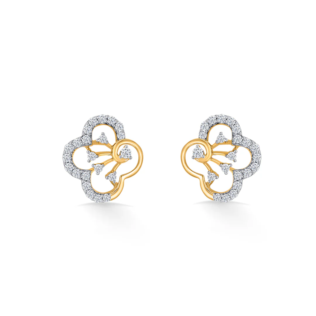 Twilight Clover Gold & Diamond Stud Earring - Image 2
