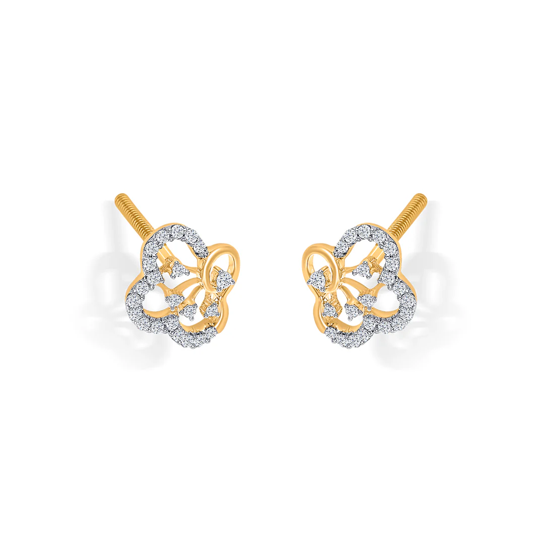 Twilight Clover Gold & Diamond Stud Earring - Image 3