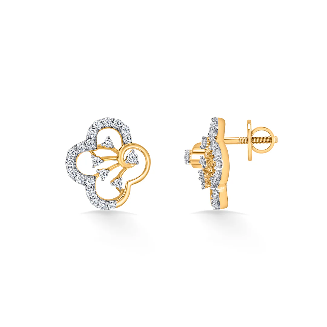 Twilight Clover Gold & Diamond Stud Earring - Image 4