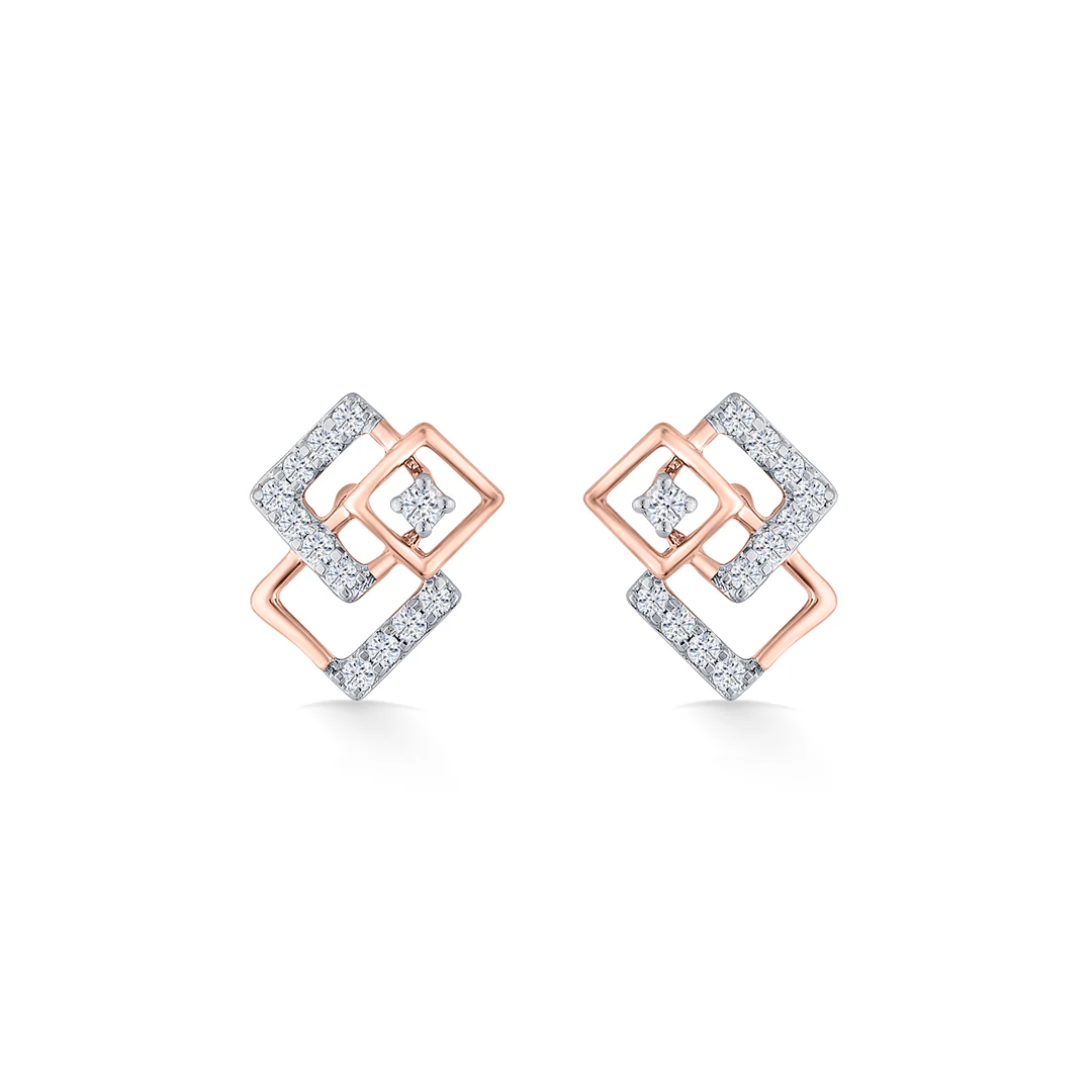 Twinkle Squares Gold Stud Diamond Earring for Women - Image 3