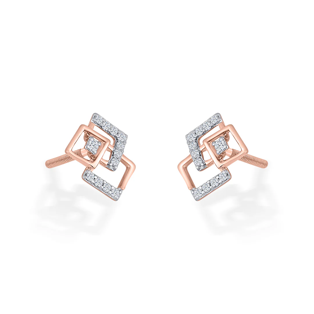 Twinkle Squares Gold Stud Diamond Earring for Women - Image 4