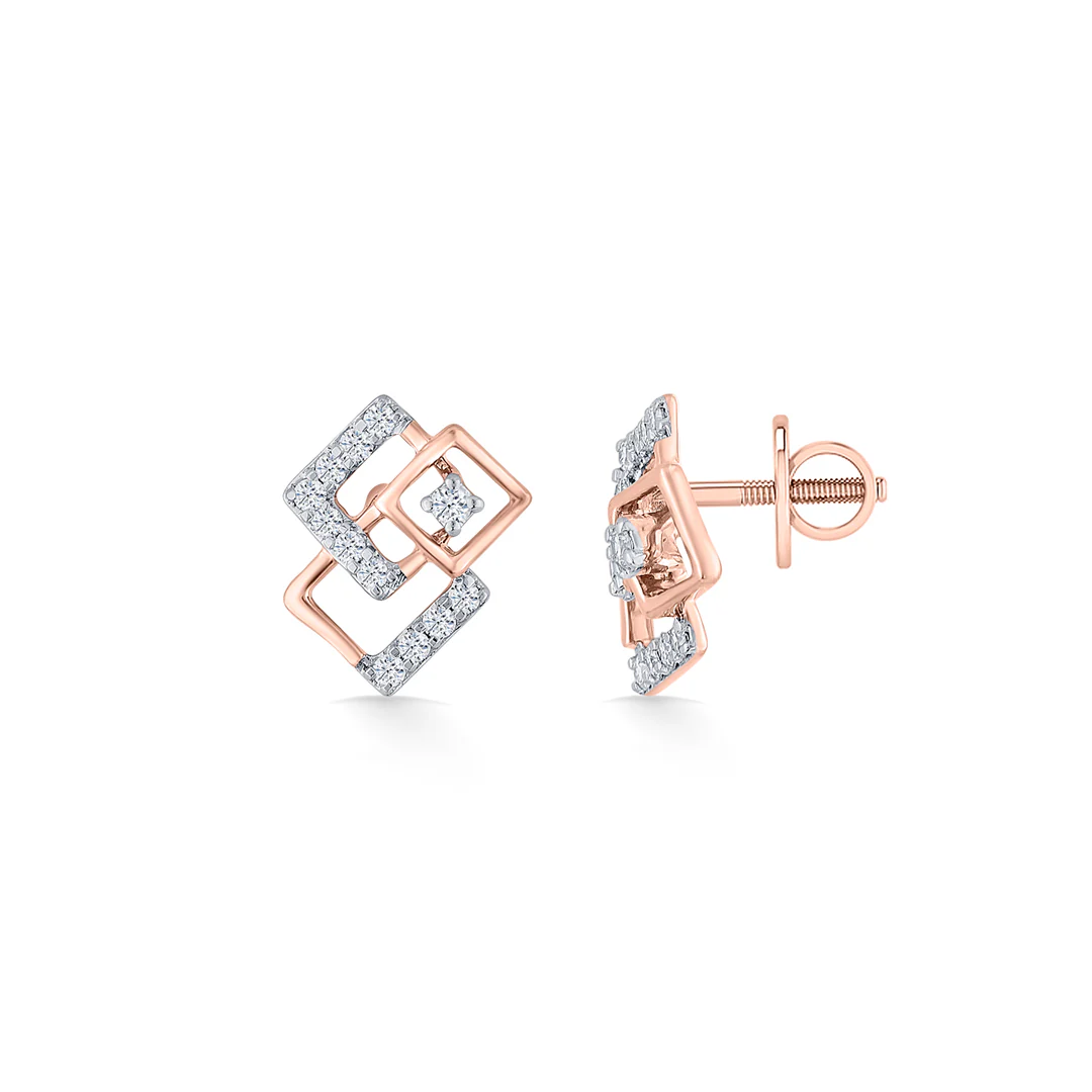 Twinkle Squares Gold Stud Diamond Earring for Women - Image 5