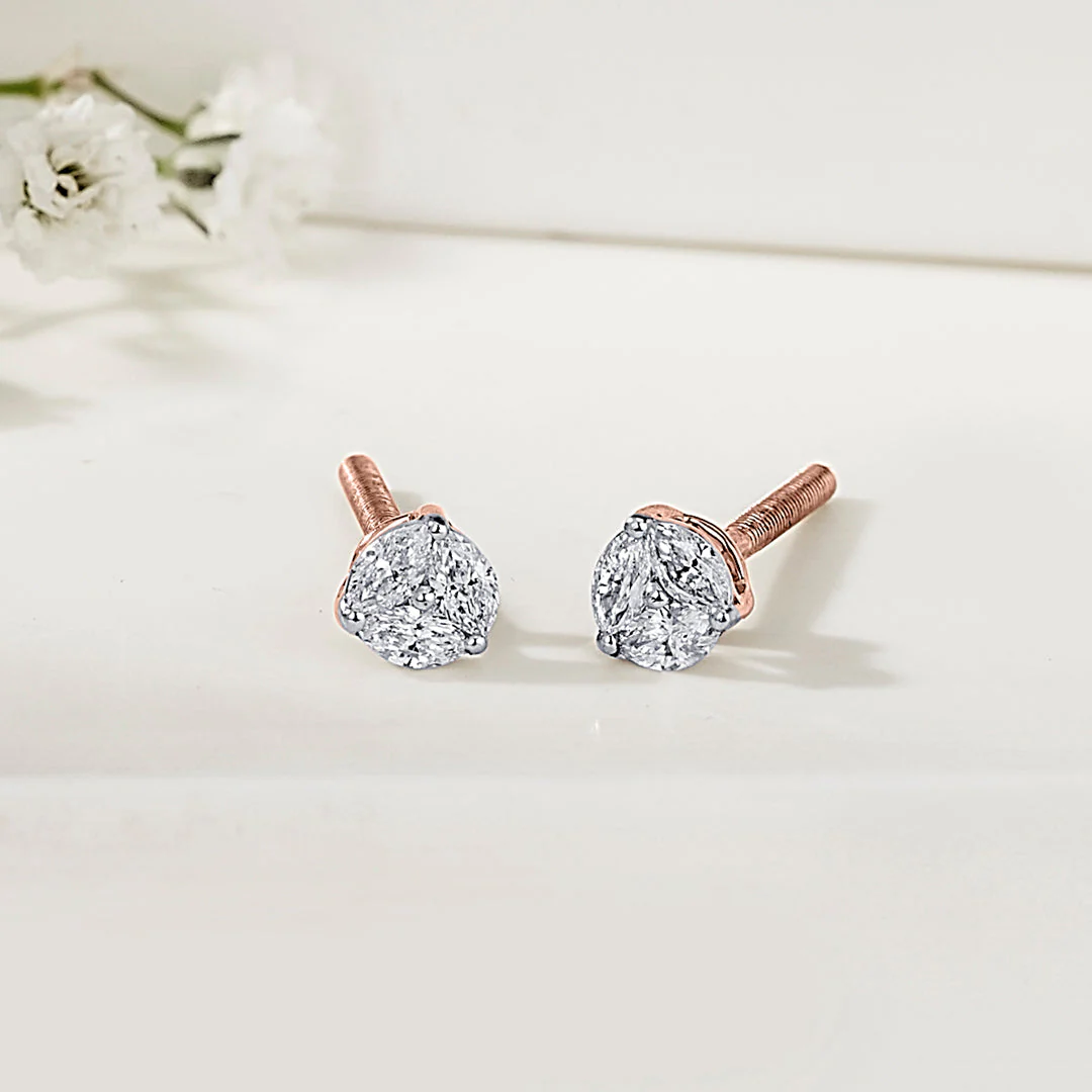 Victorian Shine Gold & Diamond Stud Earring For Women